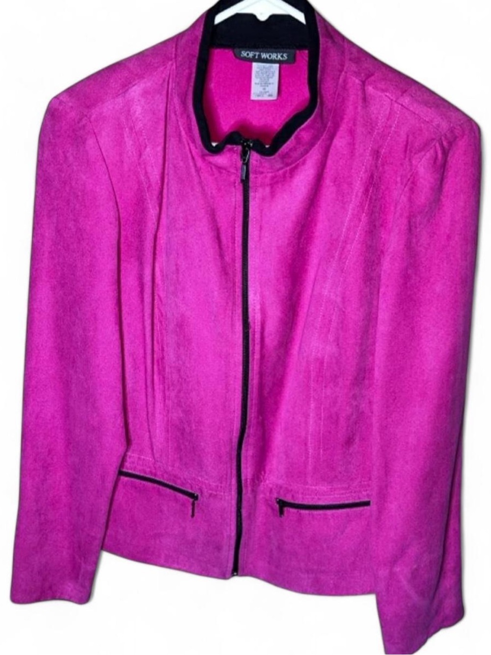 Women's Magenta Hot Pink Faux Suede Zip Blazer Jacket size 10